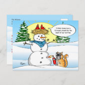 Funny Cat Weihnachtskarten | Tabby Snowman Ankündigungspostkarte (Vorne/Hinten)