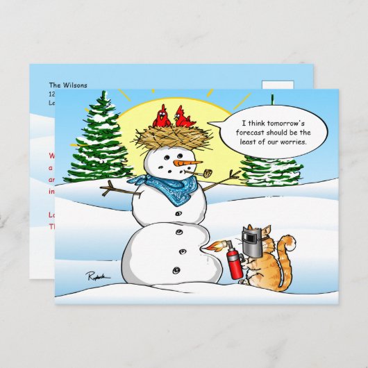 Funny Cat Weihnachtskarten | Tabby Snowman Ankündigungspostkarte (Vorne/Hinten)