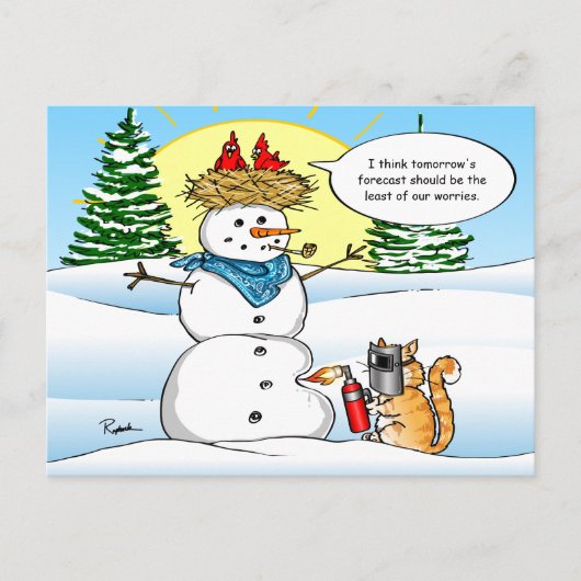 Funny Cat Weihnachtskarten | Tabby Snowman Ankündigungspostkarte (Vorderseite)