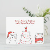 Funny Cat Weihnachtsmahl Feiertagskarte (Stehend Vorderseite)