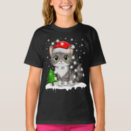 Funny Cat Weihnachtsmannmütze Frohe Weihnachtsbaum T-Shirt