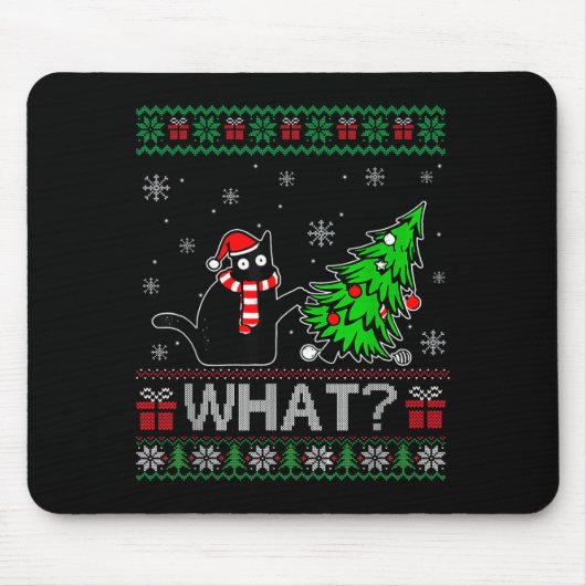 Funny Cat What Black Cat Christmas Tree Ugly Xmas  Mousepad (Vorne)
