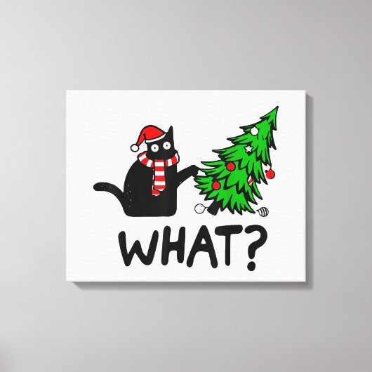 Funny Cat What Black Cat Pushing Christmas Tree T- Leinwanddruck (Vorderseite)