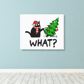Funny Cat What Black Cat Pushing Christmas Tree T- Leinwanddruck (Insitu (Holzboden))
