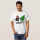 Funny Cat What Black Cat Pushing Christmas Tree T- T-Shirt (Vorne ganz)