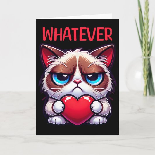 Funny Cat Whatever Grumpy Valentine  Karte (Vorderseite)
