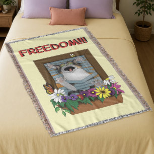 Funny Cat Window Yellow Freedom Decke