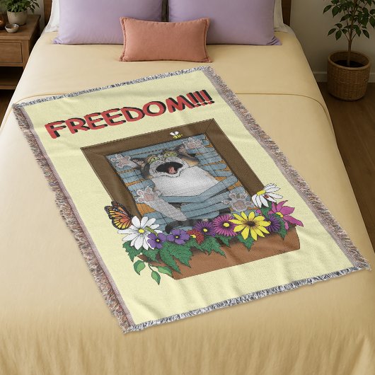 Funny Cat Window Yellow Freedom Decke