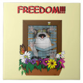 Funny Cat Window Yellow Freedom Fliese (Vorderseite)