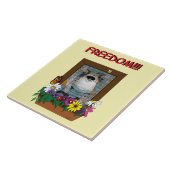 Funny Cat Window Yellow Freedom Fliese (Seite)
