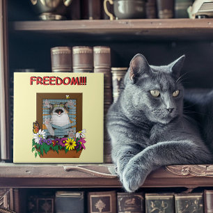 Funny Cat Window Yellow Freedom Fliese