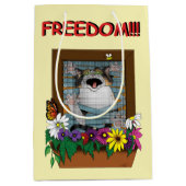 Funny Cat Window Yellow Freedom Mittlere Geschenktüte (Vorderseite)
