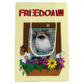 Funny Cat Window Yellow Freedom Mittlere Geschenktüte (Rückseite)