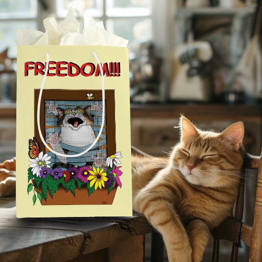 Funny Cat Window Yellow Freedom Mittlere Geschenktüte