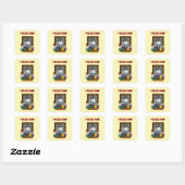 Funny Cat Window Yellow Freedom Quadratischer Aufkleber (Blatt)
