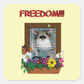 Funny Cat Window Yellow Freedom Quadratischer Aufkleber (Vorderseite)