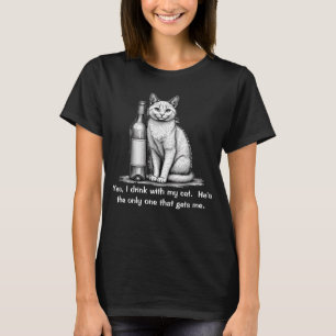 Funny Cat & Wine T - Shirt