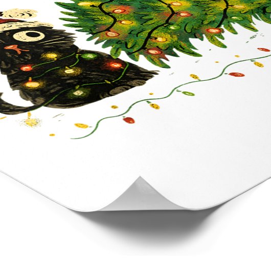 Funny Cat With Christmas Lights And Fallen Tree Ar Poster (Ecke)