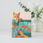 Funny Cat With Goldfish Retro Collage Postkarte (Stehend Vorderseite)