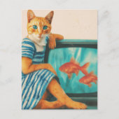 Funny Cat With Goldfish Retro Collage Postkarte (Vorderseite)