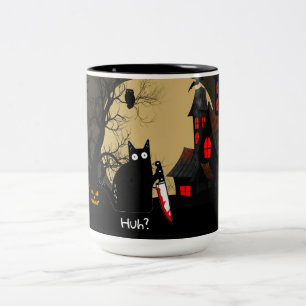 Funny Cat With Knife Custom Text Halloween Mug Zweifarbige Tasse