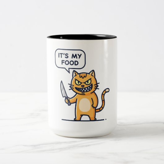 Funny Cat with Knife Zweifarbige Tasse (Mittel)
