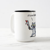 Funny Cat with Knife Zweifarbige Tasse (Vorderseite Links)