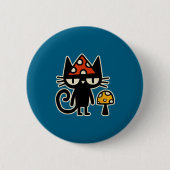 Funny Cat With Mushroom Hat Black Cat With Toadsto Button (Vorderseite)