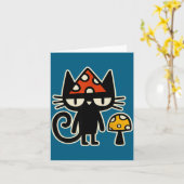 Funny Cat With Mushroom Hat Black Cat With Toadsto Karte (Gelbe Blume)