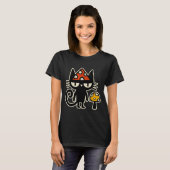 Funny Cat With Mushroom Hat Black Cat With Toadsto T-Shirt (Vorne ganz)