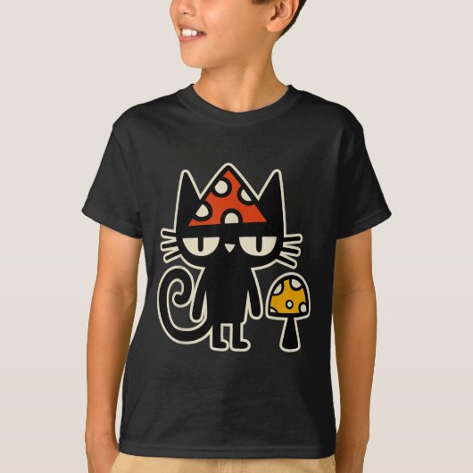 Funny Cat With Mushroom Hat Black Cat With Toadsto T-Shirt (Vorderseite)