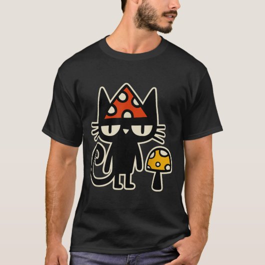 Funny Cat With Mushroom Hat Black Cat With Toadsto T-Shirt (Vorderseite)