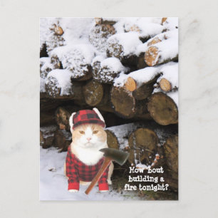 Funny Cat Woodcut Postkarte
