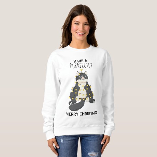 Funny Cat Wrapped in Christmas Lights Winter Humor Sweatshirt (Vorne ganz)