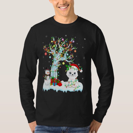 Funny Cat Xmas Tree Lighting Weihnachtsmannmütze C T-Shirt (Vorderseite)