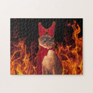Funny Cat zu Halloween Devil Costume Puzzle