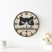 Funny Cataholic Cat Große Wanduhr (Zuhause)