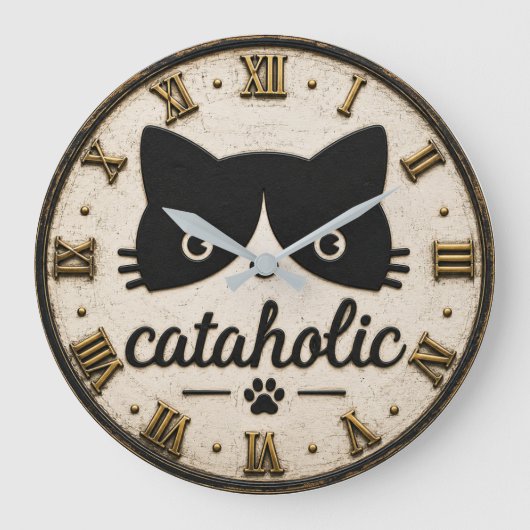 Funny Cataholic Cat Große Wanduhr (Vorderseite)