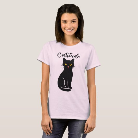 Funny “Catitude” Black Cat T-Shirt – Cute & Sassy (Vorne ganz)