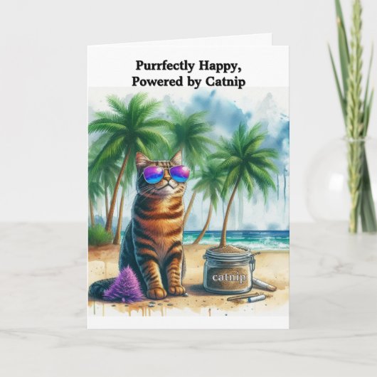 Funny Catnip "Be Happy" Cat Faltes Grußkarte Karte (Vorderseite)