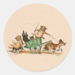 Funny Cats and Dog; Niedliche Vintage Kunst von Lo Runder Aufkleber