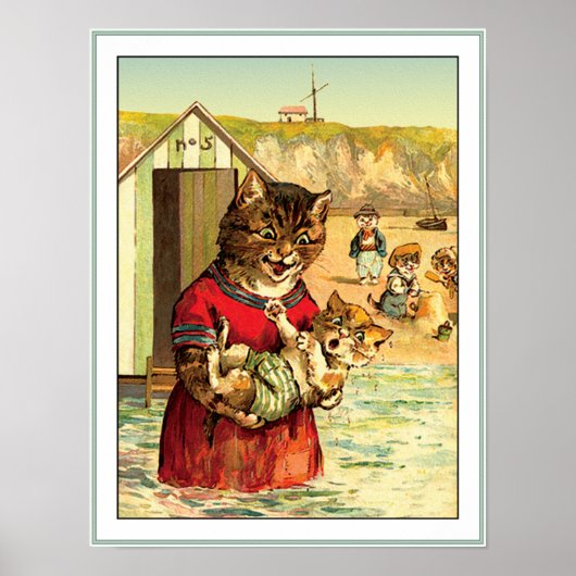 Funny Cats at Beach - Louis Wain Poster (Vorne)