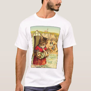 Funny Cats at Beach - Louis Wain T-Shirt