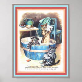Funny Cats Bath by Louis Wain Vintag Art copy Poster