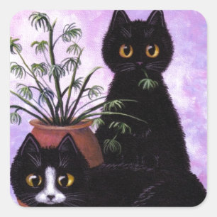 Funny Cats Black Tuxedo Creationarts Quadratischer Aufkleber