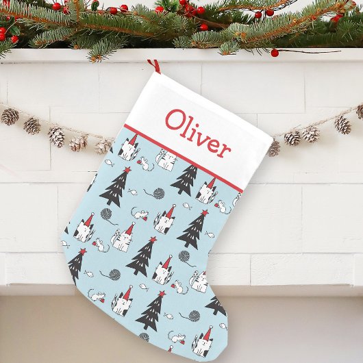 Funny Cats Blue und White Kleiner Weihnachtsstrumpf