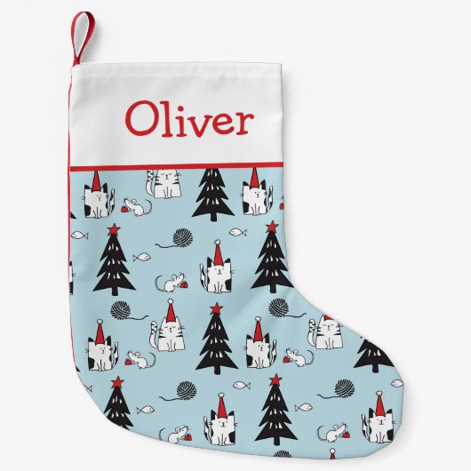 Funny Cats Blue und White Kleiner Weihnachtsstrumpf (Vorderseite)