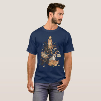 Funny Cats Christmas Tree Tangled Lights Holiday T-Shirt