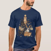 Funny Cats Christmas Tree Tangled Lights Holiday T-Shirt (Vorderseite)