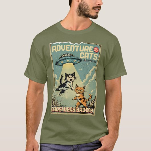 Funny cats comic book alien abduction sci-fi T-Shirt (Vorderseite)